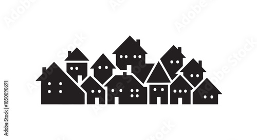 Tableau sur toile Vector illustration of old town house and city buildings