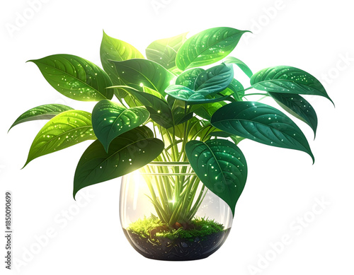 Fantasy Glowing Plant in Elegant Glass Pot