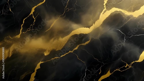 Subtle Gold Haze Drifting Across Polished Black Marble in Elegant Loop