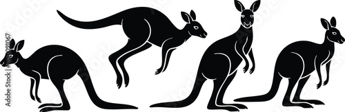 Black Kangaroo Silhouette Collection in Various Poses, silhouette, illustration, vector