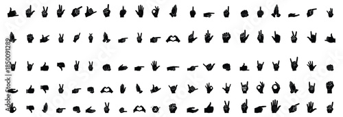 Hand Gesture Icon Set Collection with Thumbs Up Pointing Peace Sign OK and Rock Symbols