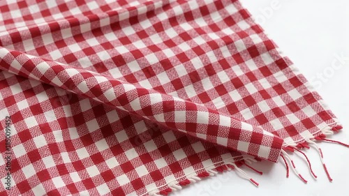 Close Up Red and White Checkered Fabric Texture.
