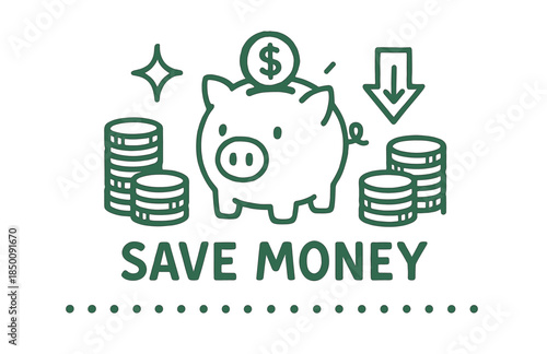 Piggy bank with coins and save money message for financial saving concept