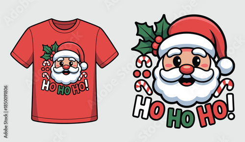 1. Cute Santa Claus Ho Ho Ho Christmas T-shirt Design Vector Illustration Graphic