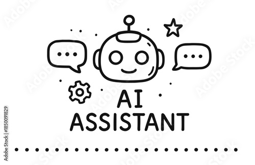 Friendly ai assistant with speech bubbles and star icon