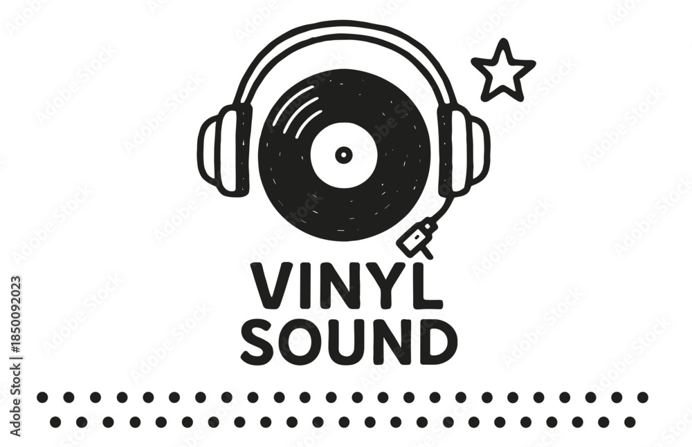 Obraz premium Vinyl sound logo with headphones and record design
