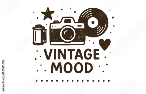 Retro camera and vinyl record with vintage mood elements