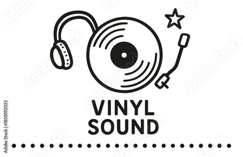 Vinyl record with headphones and turntable arm icon