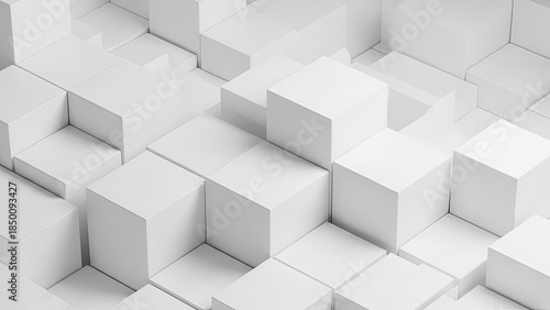 Clean White 3D Cubes Minimalist Geometric Pattern of Interlocking Blocks for and Technology Concepts.