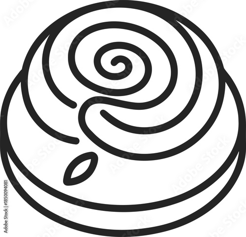 Outline icon of a cinnamon roll on a white background.