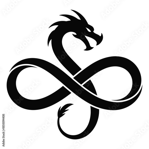 Black silhouette of a dragon forming an infinity symbol