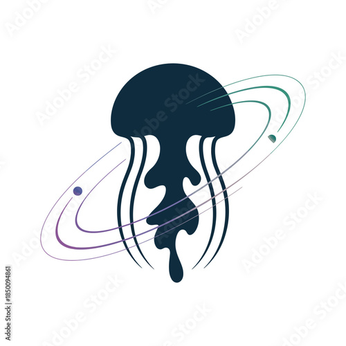Jellyfish silhouette with planetary rings isolated on