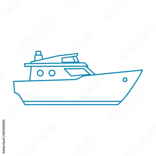 Blue outline of a ferry boat with windows and a ramp watercraft