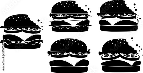 set of burger bite icon vector illustration isolated on white background
