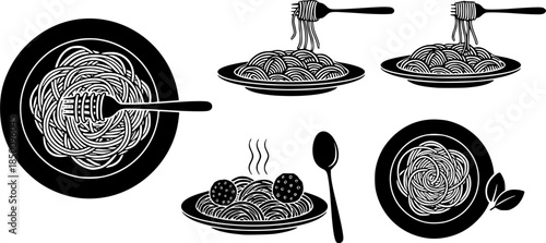 set of spaghetti plate icon vector illustration isolated on white background
