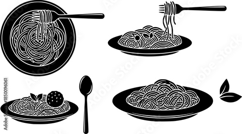 set of spaghetti plate icon vector illustration isolated on white background
