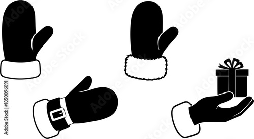 santa glove vector design with black silhouette and white background
