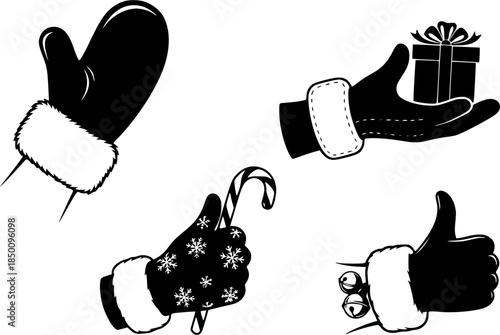 santa glove vector design with black silhouette and white background
