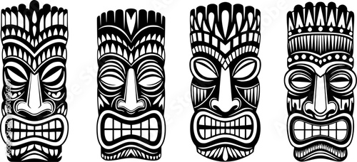 Set of tiki mask vector icon in silhouette design. summer design concepts.
