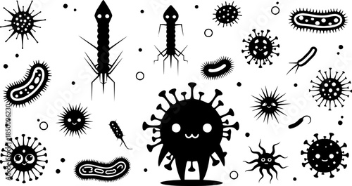 Virus Microbe Medical Vector Silhouette Illustration Icon
