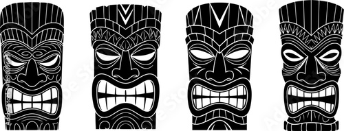 Set of tiki mask vector icon in silhouette design. summer design concepts.
