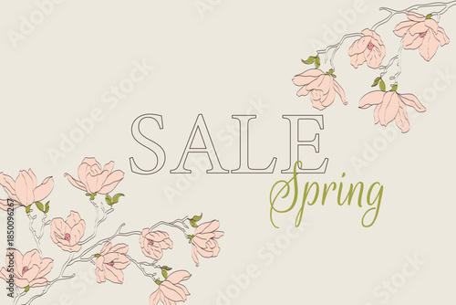 Spring Sale Floral Banner, vector illustration