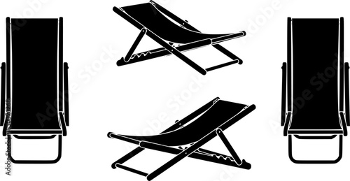 Set of deck chair folded vector icon in silhouette design. summer design concepts.
