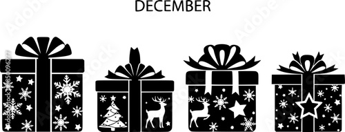 december gift box vector design with black silhouette and white background
