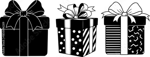 december gift box vector design with black silhouette and white background

