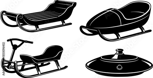 snow sled vector design with black silhouette and white background
