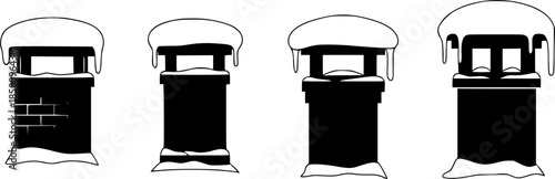 snow capped chimney vector design with black silhouette and white background

