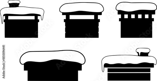 snow capped chimney vector design with black silhouette and white background
