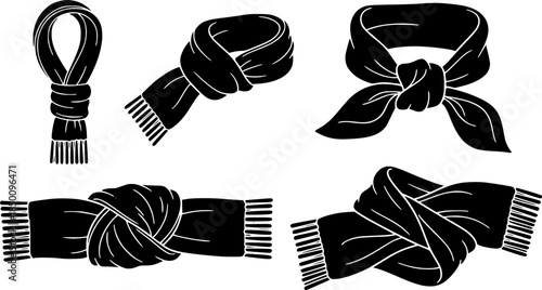 woolen scarf knot vector design with black silhouette and white background
