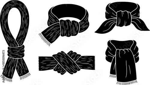woolen scarf knot vector design with black silhouette and white background
