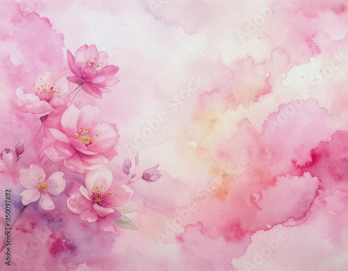 Soft pink watercolor cherry blossoms floral painting abstract wash texture background