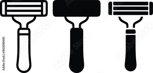 Shaving razor for grooming hair removal hygiene barber tool accessory equipment Vector Silhouette and Pictogram Icon Set.eps