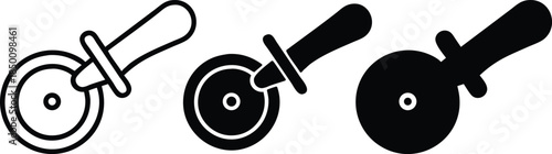 Pizza cutter for slicing food kitchen baking tool equipment Vector Silhouette and Pictogram Icon Set.eps