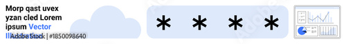 Cloud icon, password field with masked input, and analytics dashboard visuals. Ideal for cybersecurity, privacy, technology, data analysis, online platforms, IT management simple landing page
