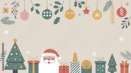 Santa Claus peeking out from behind colorful Christmas presents