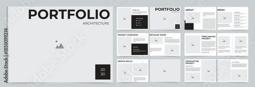 Architecture Portfolio Brochure Template, Landscape Layout, Minimalist Portfolio Design