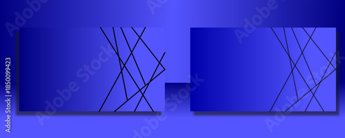 Abstract blue background with two rectangular panels featuring a geometric pattern of intersecting black lines, creating a modern and dynamic design.