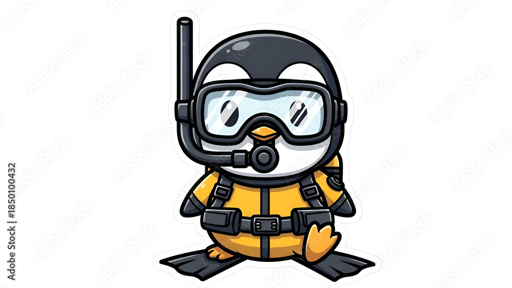 Fototapeta premium Penguin in diving gear cartoon character