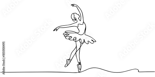 Graceful ballerina performing a split in a continuous line art style illustration Vector, illustration, Ballet dancer performing graceful pose in one line minimalist drawing style, Graceful ballet