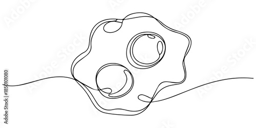 Fried Egg in One Continuous Line. Minimalist Breakfast Food Line Art Illustration, Fried egg continuous one line drawing illustration. Hand drawn linear silhouette icon. Minimal design element.