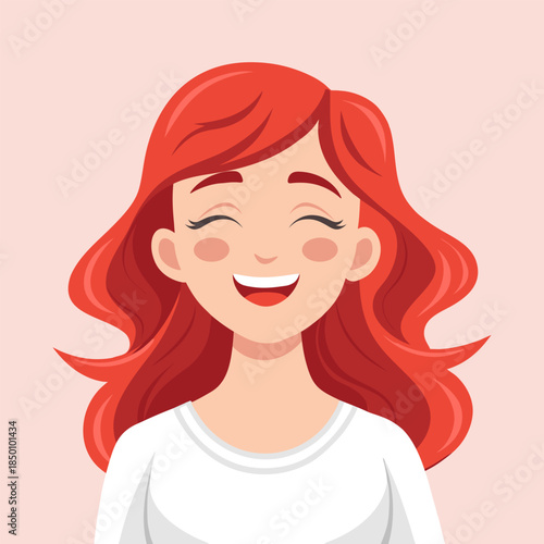 Portrait of a smiling red-haired girl. Illustration.