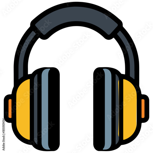 Protective Communication Headset Simple Design. industrial safety signage, construction site graphics, and workplace health manuals.