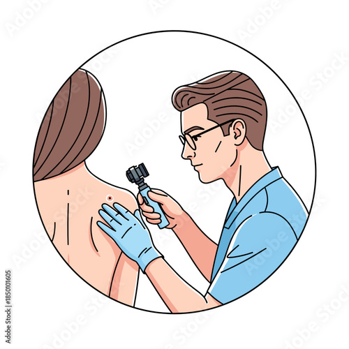 Dermatologist examining a mole on a patient's skin in a clinical setting  
