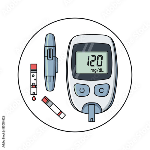 Diabetes blood sugar meter with testing strips and lancet pen  