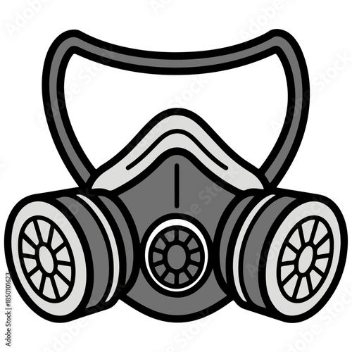 Dual Filter Gas Mask Minimalist Illustration for Chemical Safety Gear, industrial safety signage, chemical hazard manuals, and construction site protection graphics,