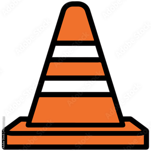 Orange Traffic Cone Flat Vector Icon for Road Safety Warning on transference. industrial safety manuals, construction site signage, and road maintenance project layouts. 